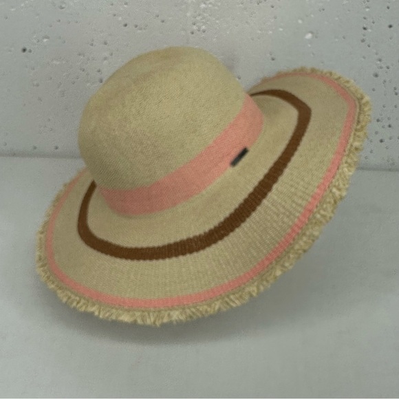 Roxy size M/ L Straw Pink Stripe Floppy Fringe Sun Hat - Picture 1 of 11